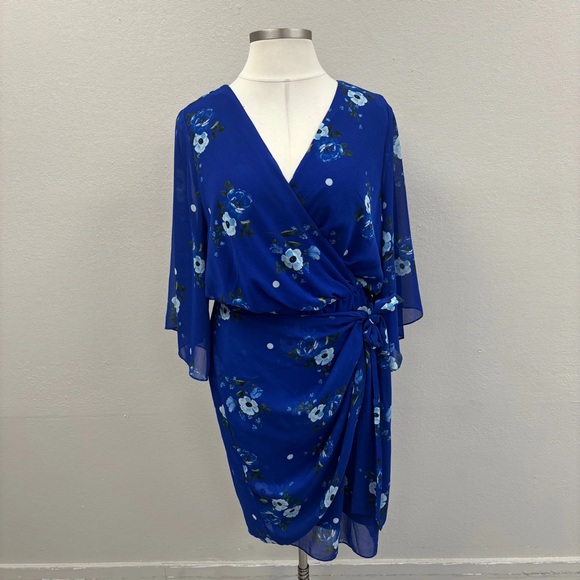 City Chic Royal Blue Floral Dress - Size 20 - Picture 2 of 5